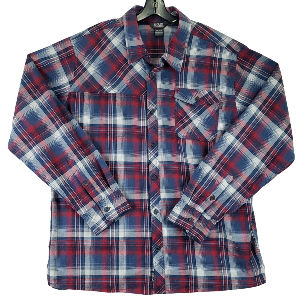 OR Outdoor Research Wool Blend Plaid Shirt Mens XXL Red Blue Hiking Casual